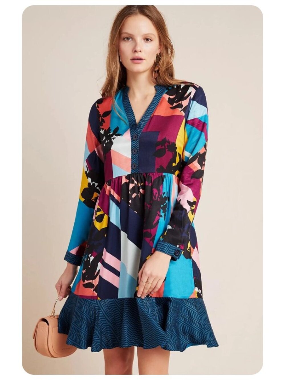 Anthropologie Maeve Gillian Abstract Long Sleeve Shirtdress Dress sz S